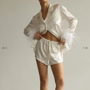 White Silk Feather Pajama Set